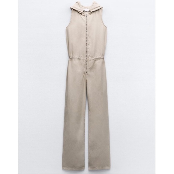 Zara • Women’s Tan Hooded Sleeveless Wide leg Jumpsuit M NWT - Picture 3 of 9